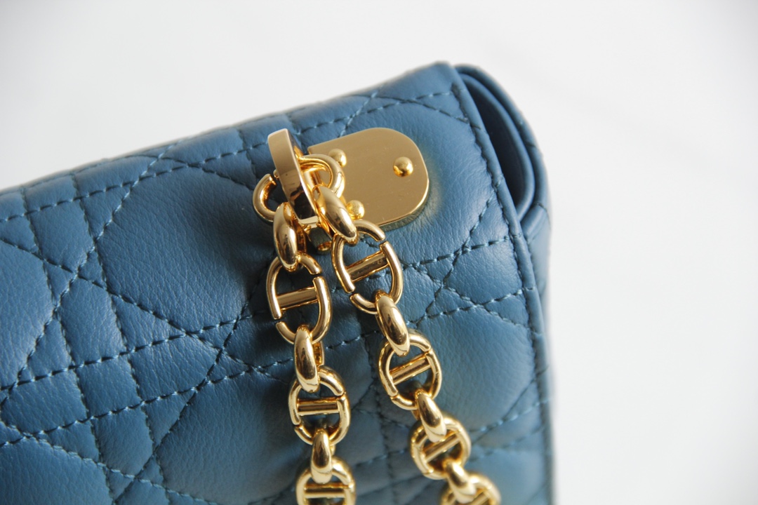 Small Dior Caro Bag Blue Supple Cannage Calfskin